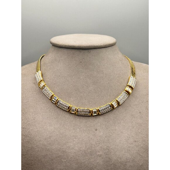 Vintage Swarovski Choker Necklace Gold Plated with Clear Crystals - Picture 7 of 8